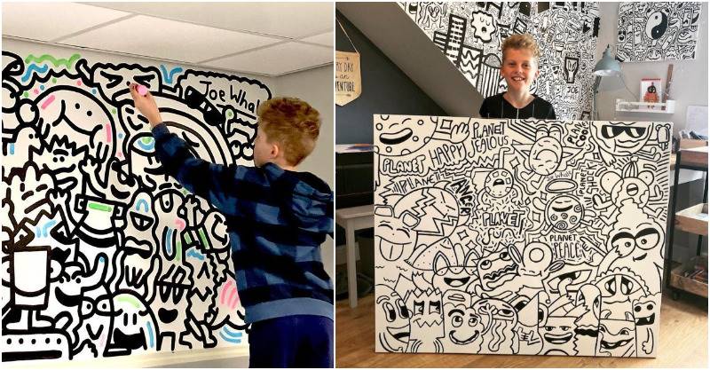 9歲男孩「上課在課本亂塗鴉」被老師當問題學生！爸媽放手讓他畫「連餐廳都求合作」：牆壁給你當畫布